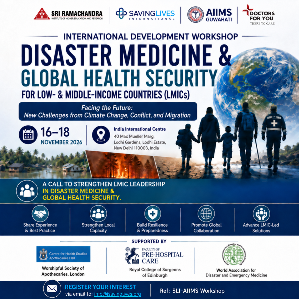 International Development Workshop flyer - Disaster Medicine & Global Health Security for LMICs, 16–18 November 2026